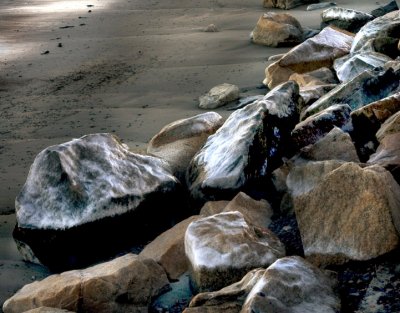 Ice Covered Beach Rocks