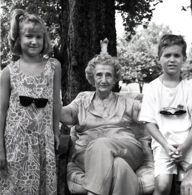 Abby and Andrew Hall with Great Aunt Amanda (Gray) Heckman, sister of Leland Gray