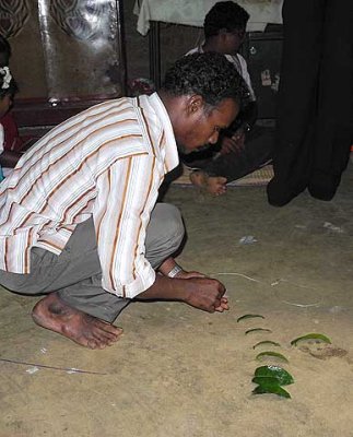 Kani shaman preparing a ceremony. Tirunelveli District, Tamil Nadu.