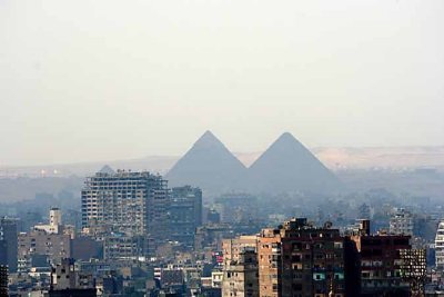 View from Cairo Citadel to Gizeh pyramids