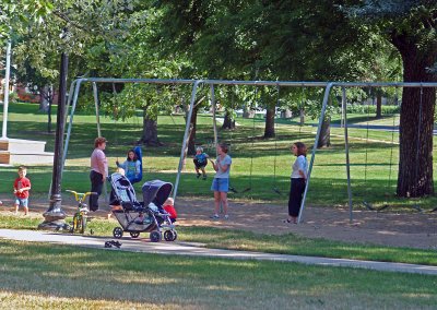 Children & Moms at the Playground in Foster Park