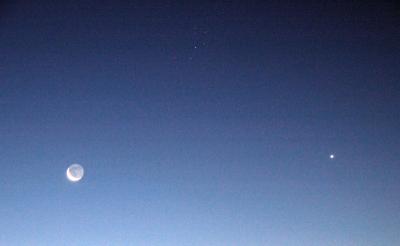 The Crescent Moon, Pleiades and Venus Rising