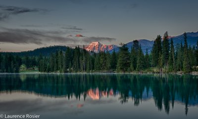 Sun Rising On Mount Edith Cavell At Lake Beauvert