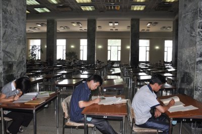 Students hard at work cramming on Juche at Grand Peoples Study Hall NKorea