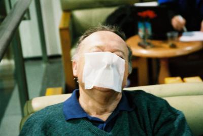 Dad makes best use of a tissue