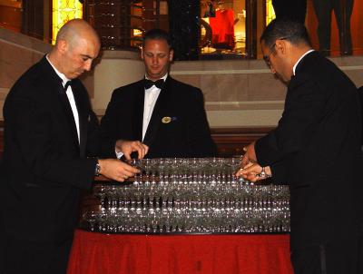 Setting up the Champagne Fountain
