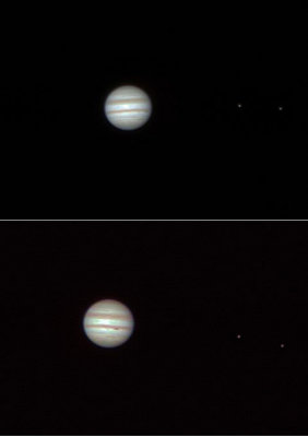 Jupiter, an hour apart