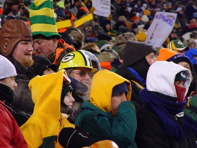 Fans brave the sub-zero temperatures at Lambeau Field.