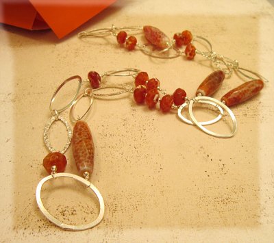 Carnelian and sterling silver long necklace