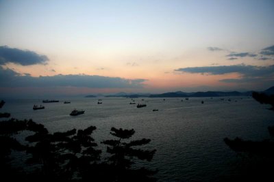 Busy waterway at dusk