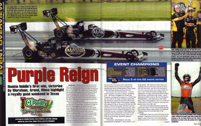 Tera's first publication in National Dragster! Top Fuel side by side - Houston 2011