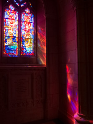 Lit by stained glass