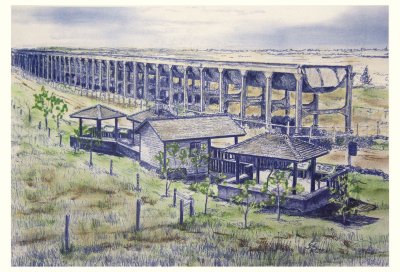 Brooks Aqueduct - 1995 - by Joe Versikaitis
Brooks Aqueduct National and Provincial Historic Site,
Not long after this Information Kiosk was built that  these 11 x 14 prints were created. 
The original was created by using ink and chalk pastel.
Prints are $35.00 plus $10.00 shipping
We accept payments through Pay Pal for your convenience -Pay Pal
 To Email Joe Click here for info   or Phone 403 527 3091