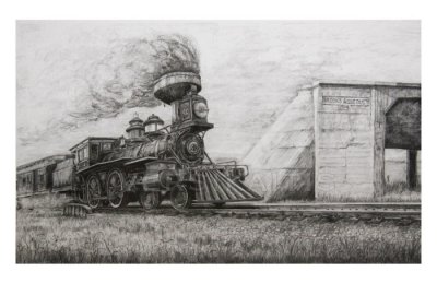 On Track for the Future - by Joe Versikaitis
This 14 x 16 Drawing was created from the idea of having the old locomotive riding by the aqueduct...Pretty simple really!
I spent the day sitting by the aqueduct drawing the concrete structure and then poured over many photos of old locomotives and decided on this steam engine.
This engine used to ran from the late 1920's to early 1930's
Prints are $35.00 plus $10.00 shipping
We accept payments through Pay Pal for your convenience -Pay Pal
 To Email Joe Click here for info   or Phone 403 527 3091