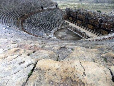 Hierapolis climbed up to top of theatre in thunder storm - lightning flashing - thank you Mick