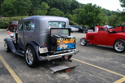 32 Chevy  rear and Red Roadster