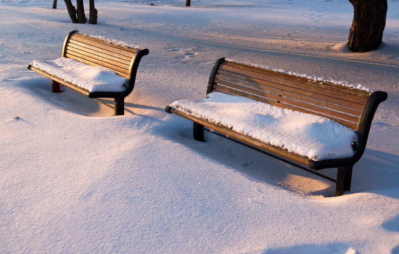 Bancs au couchant / Benches in the Setting Sun