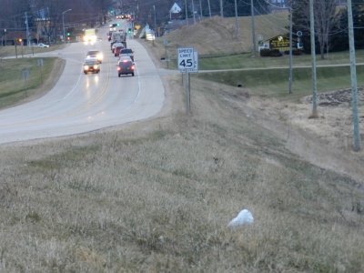 Here's the road, just outside of town, you can see how close he was to the road - December 8, 2011