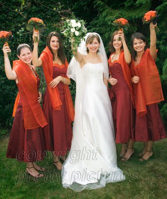 bride, bridesmaids and bouquets