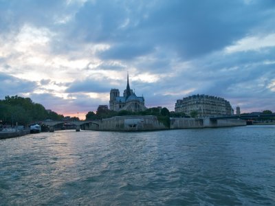 The Notre Dame as the sun falls