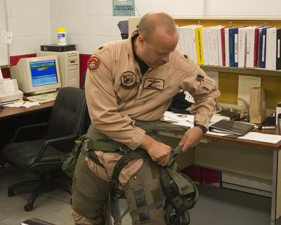 Strapping on his G-Suit