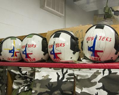Pilot helmets in the Parachute Riggers Shop
