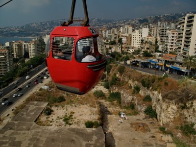 Jounieh, cable car to hill top with its Ladyy of Lebanon statue.
