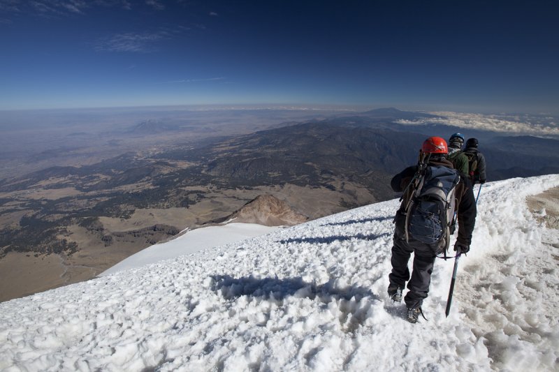 Descending the glacier.