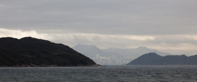 Hong Kong Island from Lantau Island.  The triangular summit of High West is visible in the center.