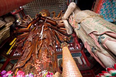 Absolutely HUGE statue of Guanyin, the Goddess of Mercy, it's 22m tall, made of five different kinds of wood, and has 42 arms.