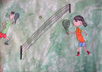 playing badminton, Kong Ling, age:8