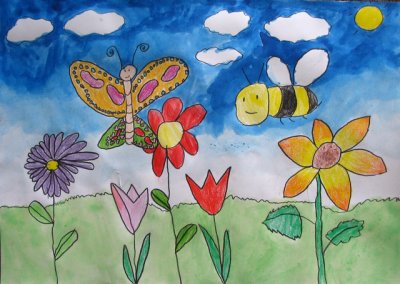 butterfly and bee, Emily Yin, age:5
