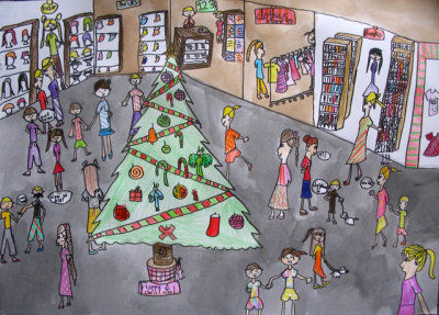 Christmas tree in shopping mall, Emma Chen, age:8