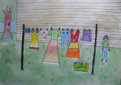 hanging clothes, Sarah Chen, age:7