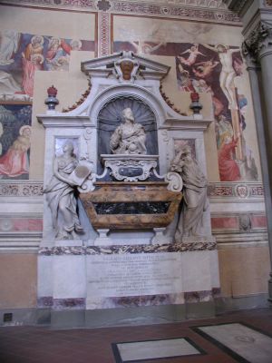 Galileo's simple tomb in Santa Croce Church in Florence
