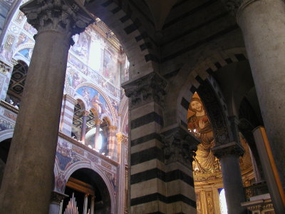Inside the Pisa Cathedral. The stripes are typical of churches built with a Moorish influence