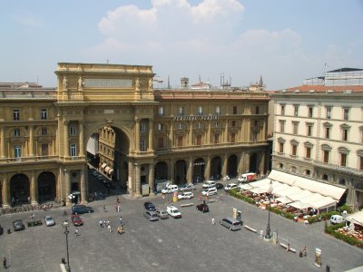 Looking down onto Piazza Republica from the Terrace Restaurant of La Rinascente Department Store