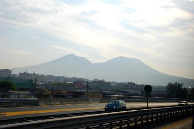 Travelling on the bus to Mt Vesuvious