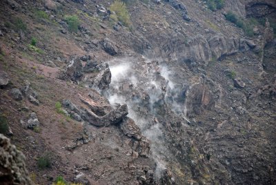 There were pockets of steam all over the crater