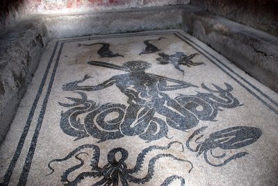 Mosiac tiled floor of the womens bath house