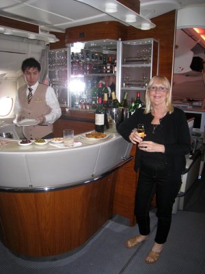 Rene standing at the onboard bar