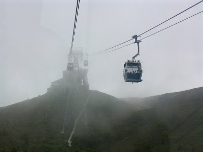 Chairlift covered in cloud