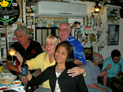 Barmaid, Rene, Ken and Dave at Smugglers