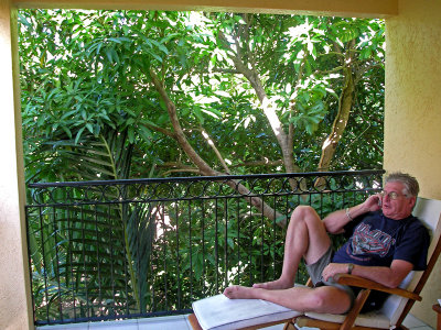 Dave on our balcony at the motel in Port Douglas