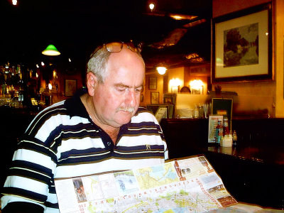 Ken reading the map at Delaneys Pub Hong Kong 25 March, 2007