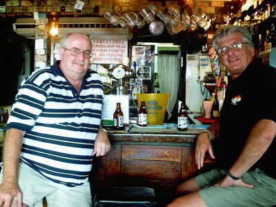 Dave and Ken inside Smugglers enjoying a bucket of beer