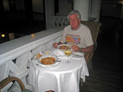 Eating on the balcony at Raffles