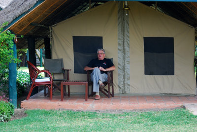 Dave in front of our tent at Sweetwaters Tented Camp 14 Sep 2011