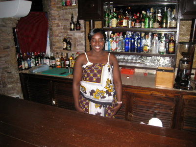 Our barmaid at the Shaba Game Lodge
