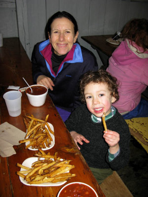 Veggie Chili & fries at the lodge